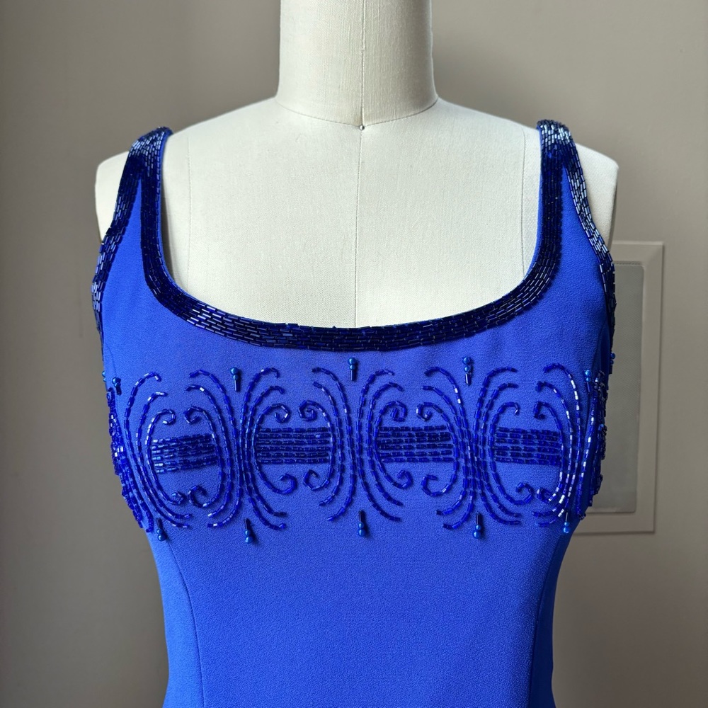 Precious Formals VTG 90s Blue Formal/Prom/Party Beaded Dress Sz 4 - Picture 3 of 15